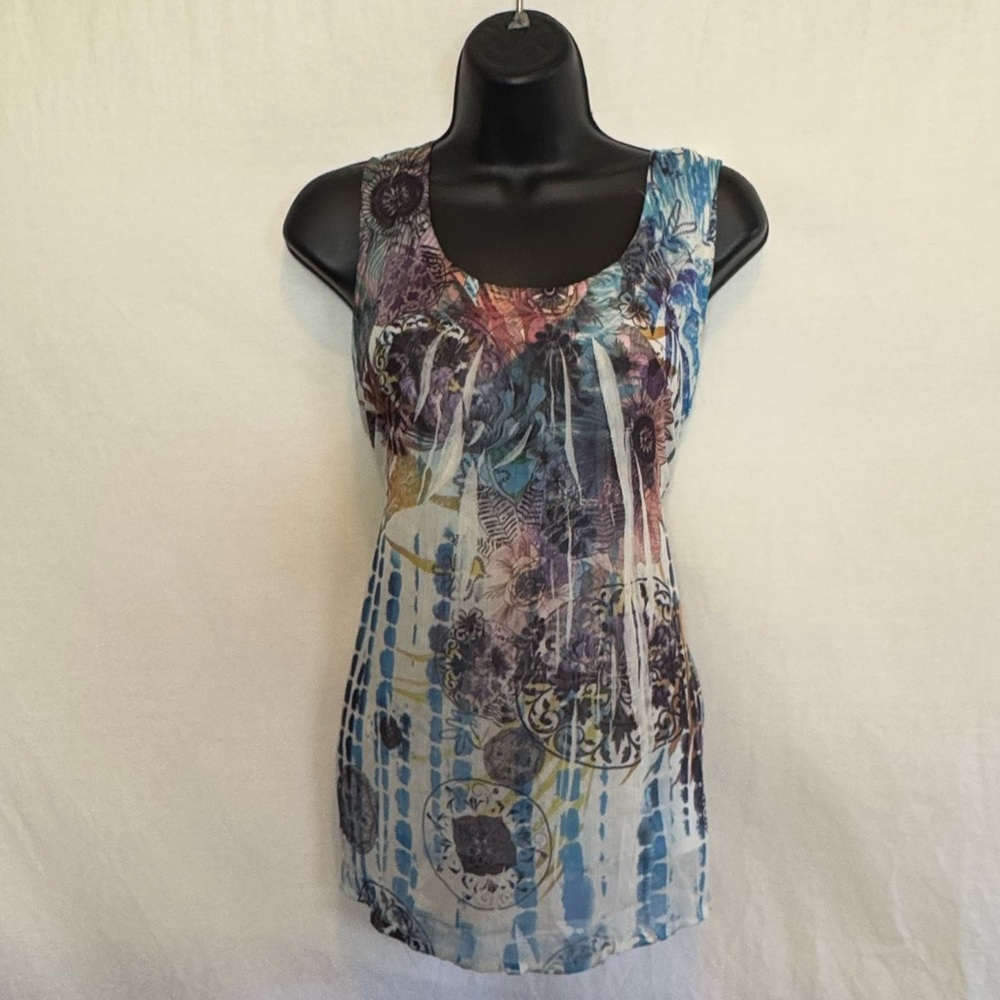 D-120 Style & Co Colorful Floral Sleeveless Pullover Summer Blouse Size M